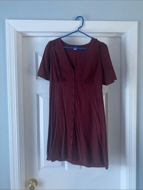 Old Navy Burgundy Button-Front V-Neck Midi Dress